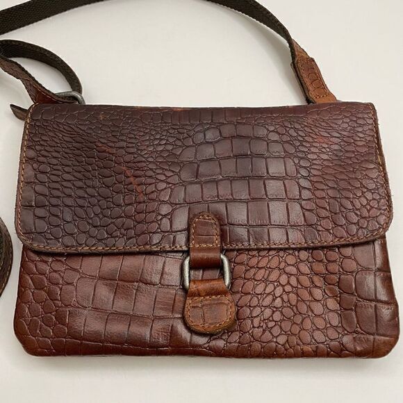 Jack Georges Hornback Croco Wallet On A String Brown Leather Crossbody Purse - Picture 2 of 12